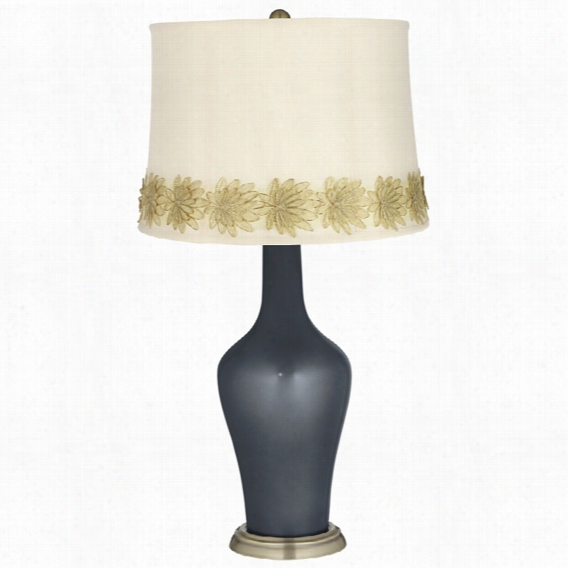 Transitional Gunmetal Metallic And Flower Applique Tri Manya Table Lamp