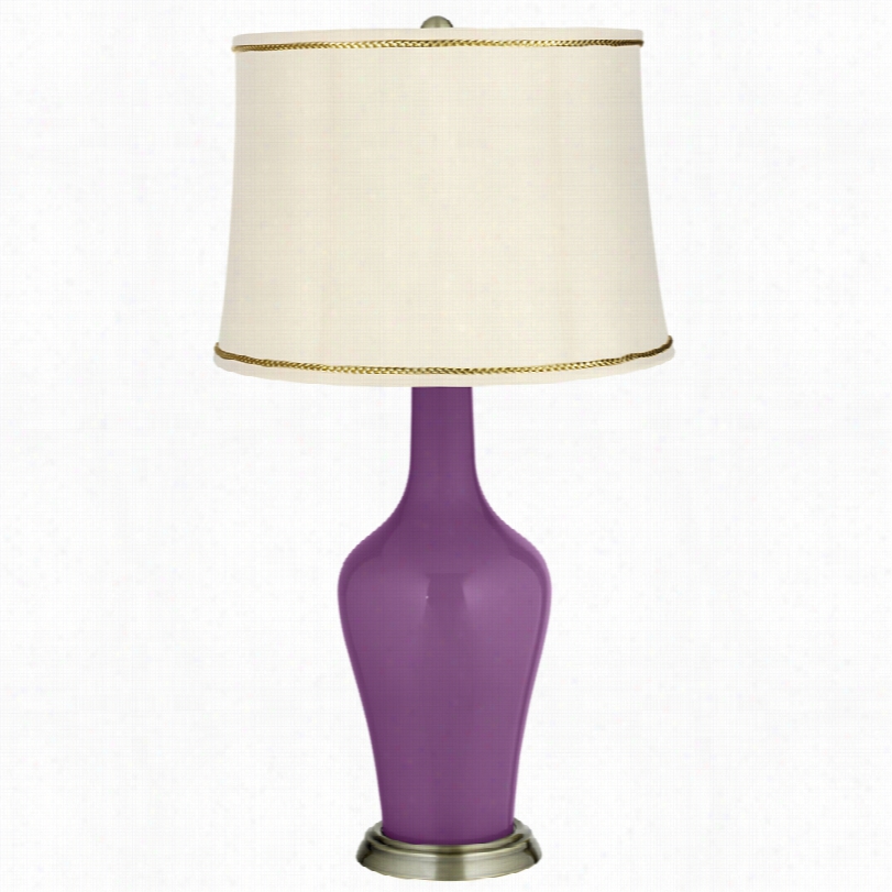 Transitional Kimono Violet Braas Tablelamp With Presid Ent's Plait Trim