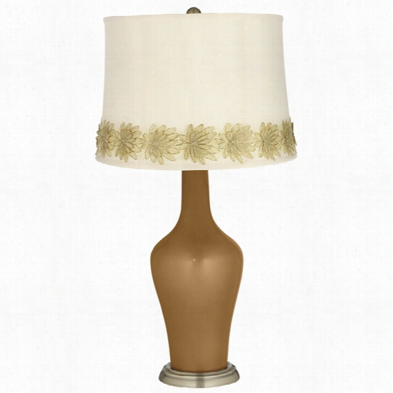 Transitional Gossamery Bronzee Meta Llic And Flower Applique Aanya Tabl Lamp