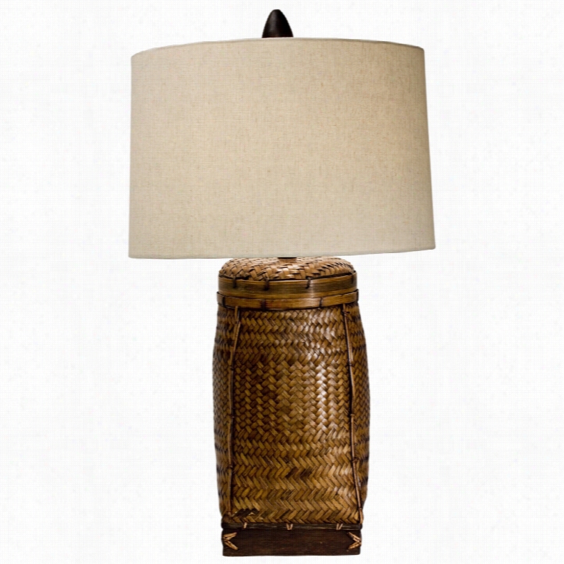 Transitional Mana Aamber Br Own With Linen Shade Wicker Table Lamp