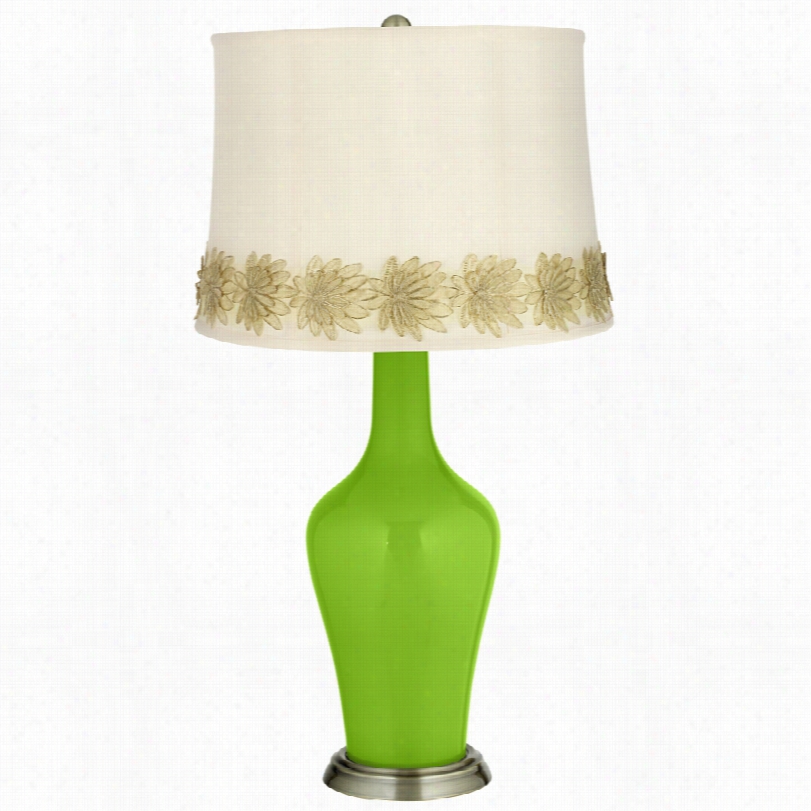 Transitional Neon Green Brass Anya Table Lamp With Flower Applique Trim