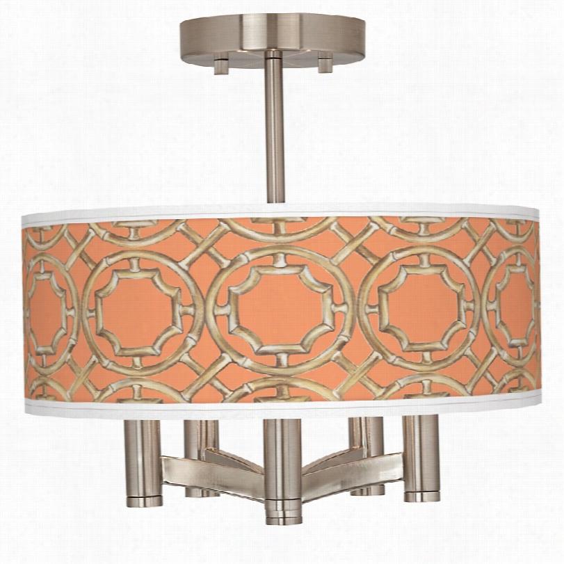 Transitional Peach Bamboo Trellis Ava Nickel 5-ilght Ceiling Light