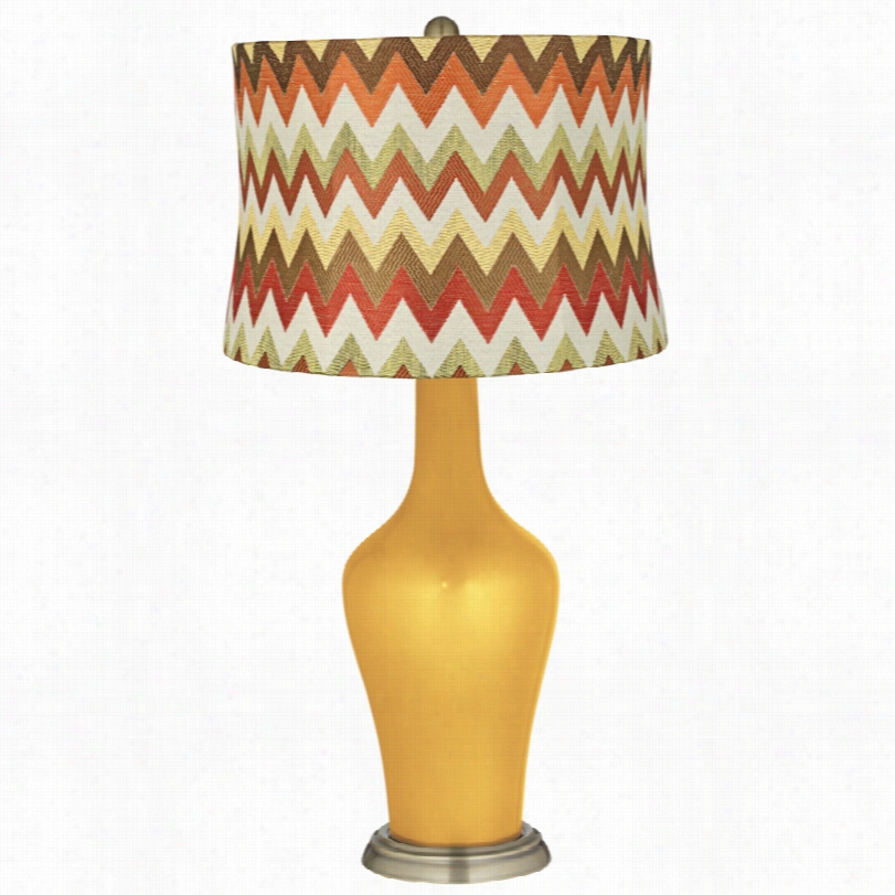 Transitional Red And Brown Chevron Sunshine Mteallic Anya  Tabble Lamp