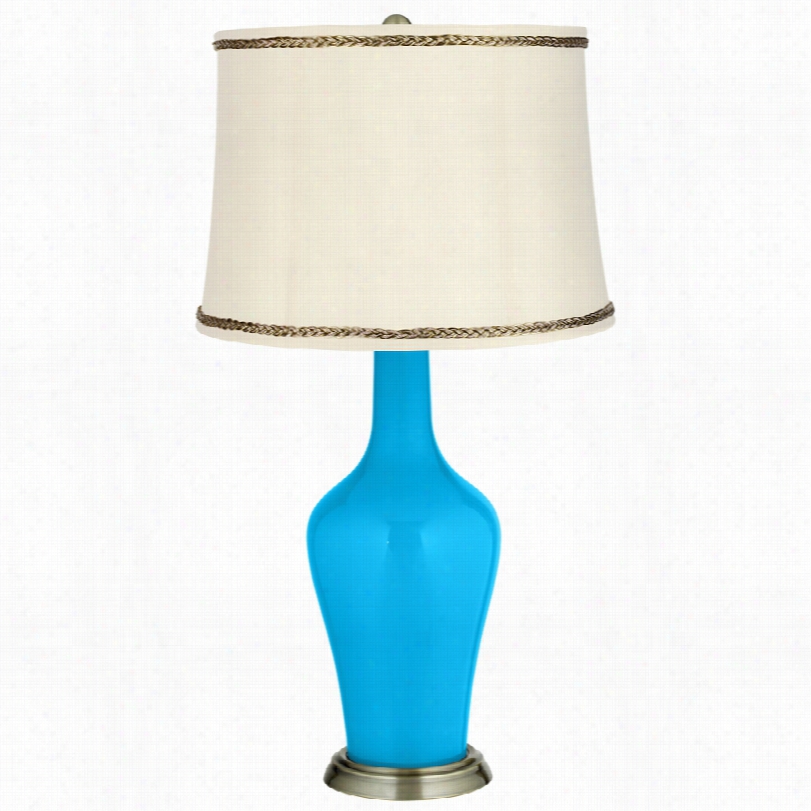 Transitional Sky Blue Brass Anya 32 1/4-inch-h Synopsis Lamp With Twisf Trrim