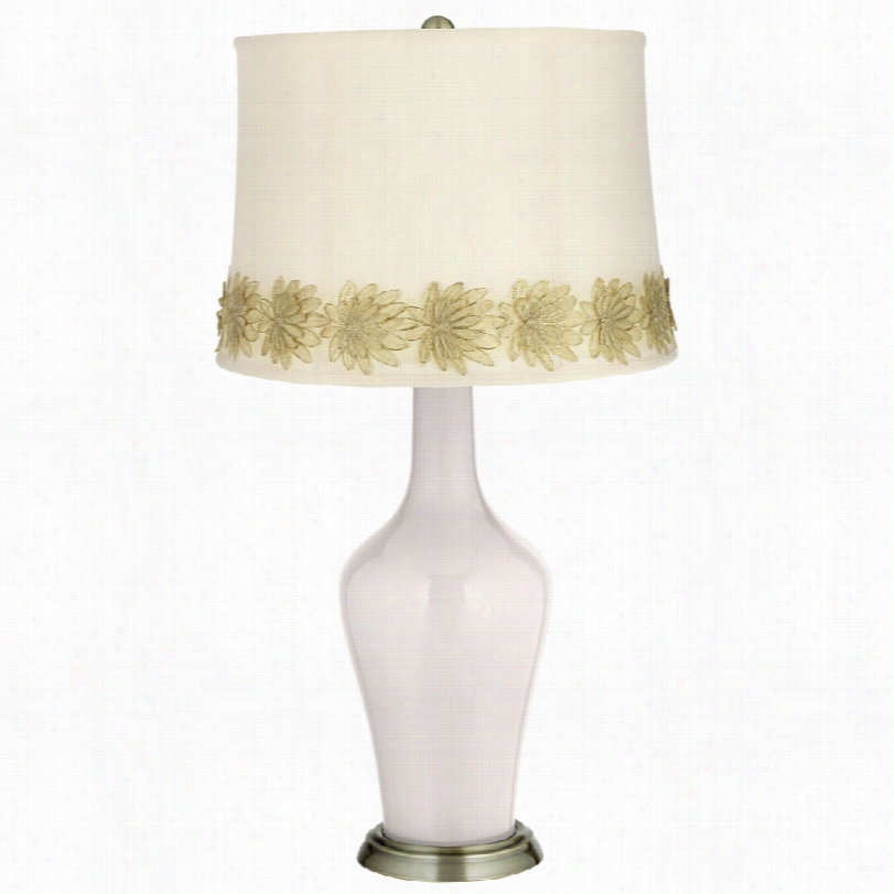 Transitional Smart White Brass Anya Table Lamp With Fllower Applique Trim