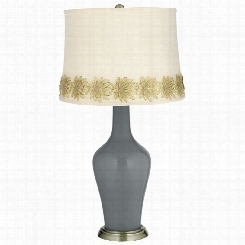 Transitional Software And Flower Applique Trim Anya Table Lamp