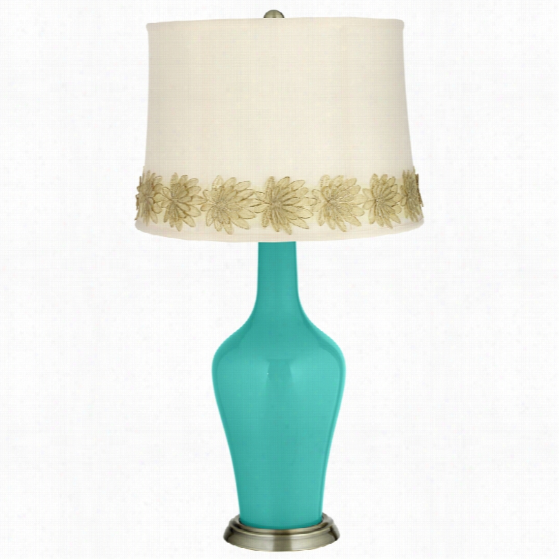Transitional Synergy Brass Anya Table Lamp With Flower Appliqhe Trim