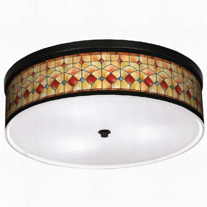 Transitional Tiffany Reds Art Shade 20 1/4-inch-w Flushmount Light