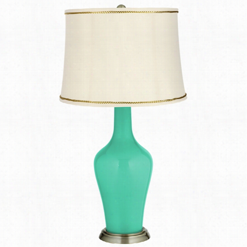 Transitional Turquoise Brassa Nya Table Lamp With President's Braid Trim