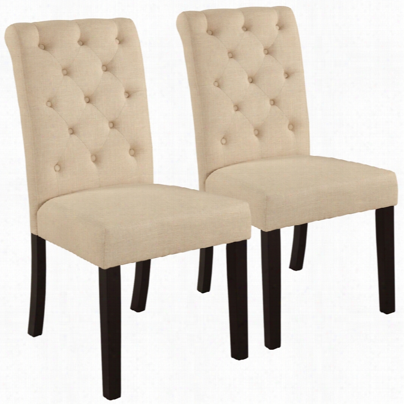 Transitional Vriel Tufted Beige Fabric Decline Of 2 Parson Chair