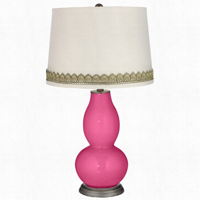 Contemporary Blossom Pink Doubl Gourd Table Lamp Withscallop Lace Trim