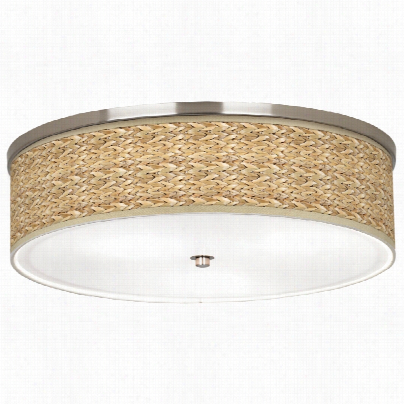 Conttemporary Brushed Nickel Seagrass Giclee Art Shade Ceiling Light