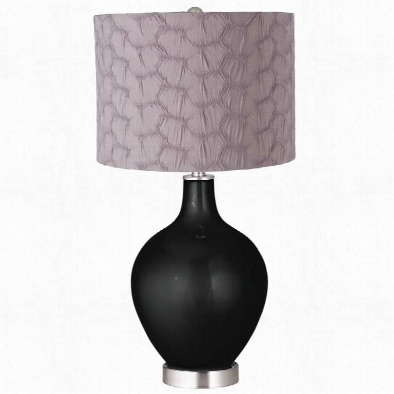 Contemporary Caviar Metallic Gray Pleated Drum Shadeo Vo Table Lamp