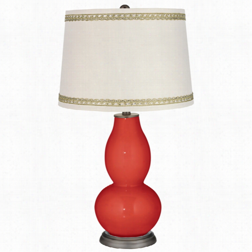 Contemporary Cherry Tomato Double Gourd Table Lamp Wjtth  Rhinestone Lace Trim
