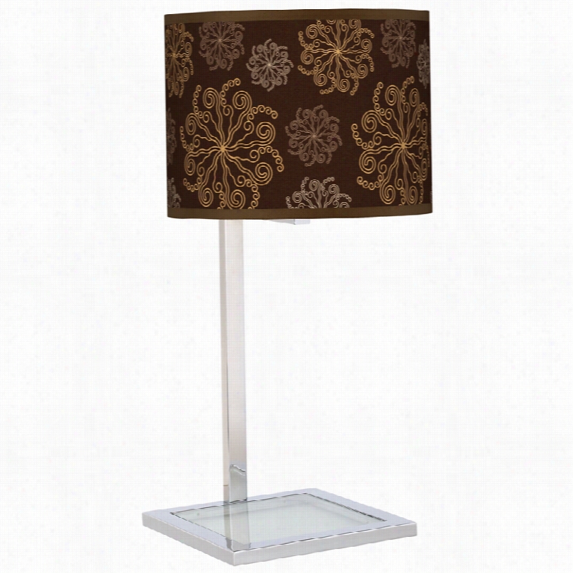 Contemporary Chocolate Blossom Linen Glass Inset Art Shadow Table Lamp