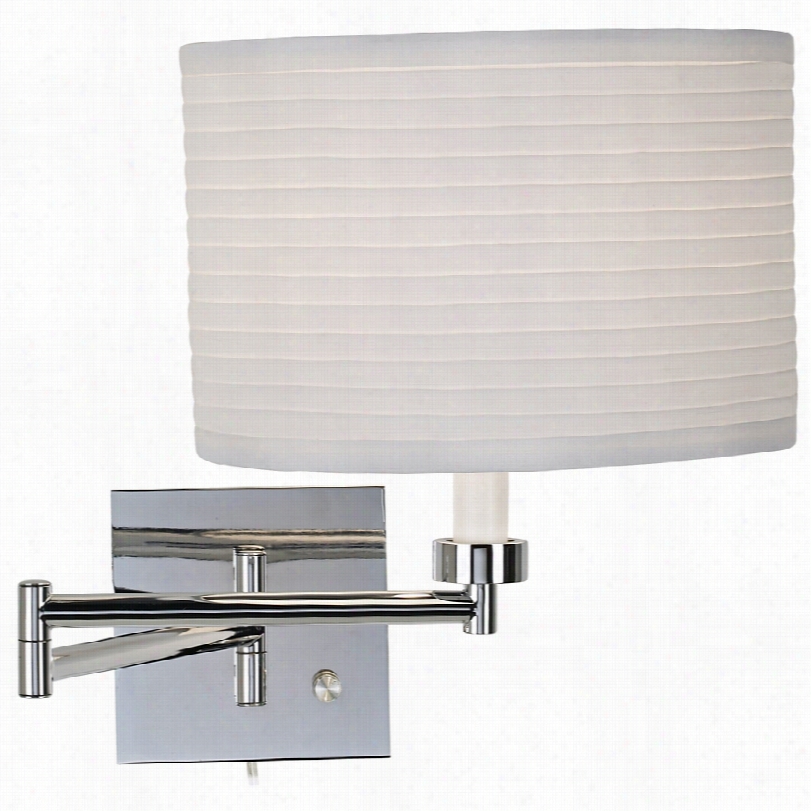 Contemporary Chrome With Whit Eribbed Shade Swing Arm Wall Lamp
