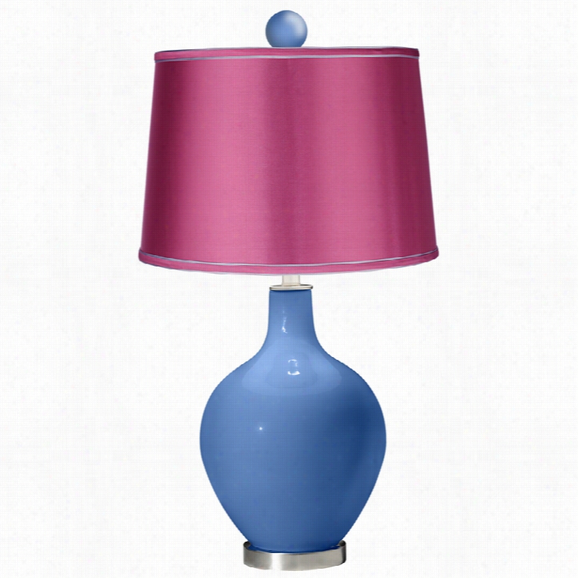 Contemporary Color Plus Ovo Azzle Glass With Sstin Pink Hade Table Lamp