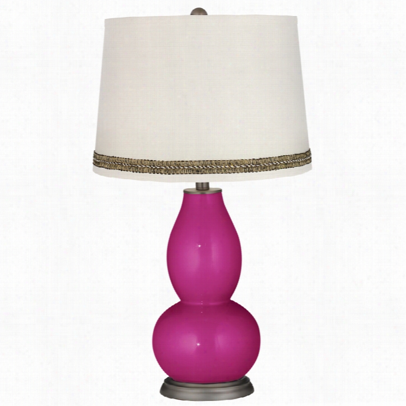 Contemporary Fuchsia Rrose Metallic Oduble Gourd Lamp With Wave Braid Trim