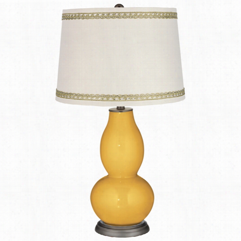 Contemporary Goldenrod D Ouble Gourd Table Lamp With Rhinestone Lace Trim