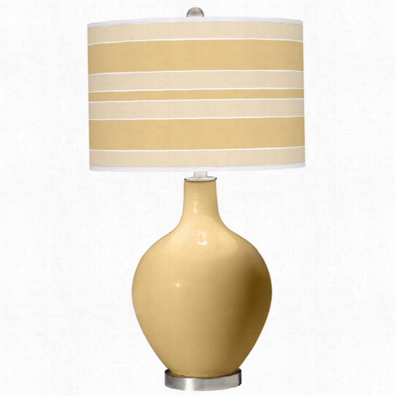 Contemporary Humble Gold Steel With Bolc Stripe Shade Ovo Table Lamp