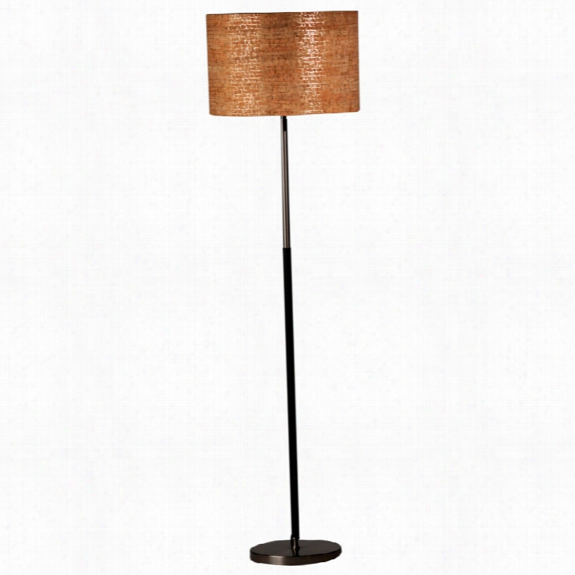 Contemporary J Acob Modern Black Faux  Leather Gold Cork Floor Lamp