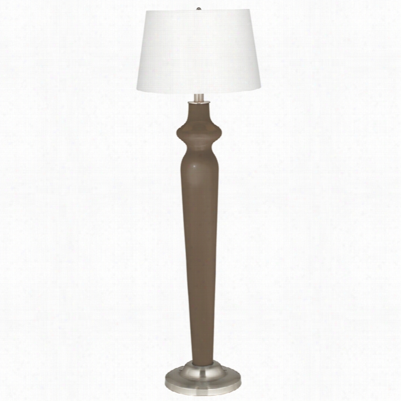 Contemporary Lidi  Cobble Brown Satin Pale Shade Color Plus Floor Lamp