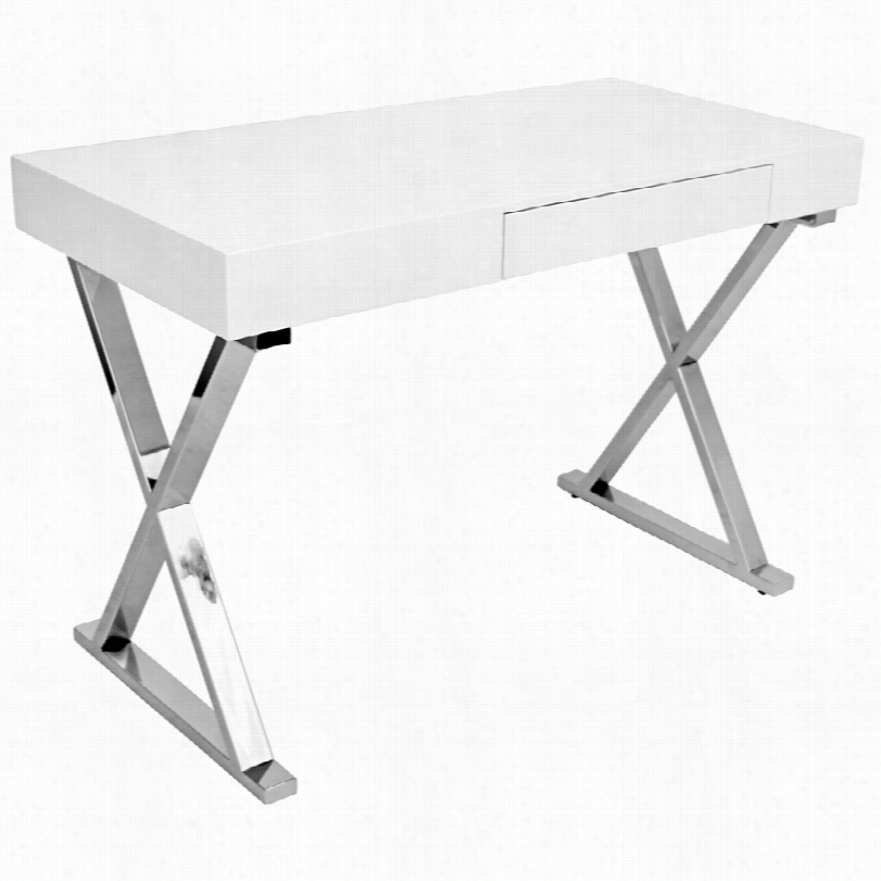 Contemporary Luster Glossy White Forest And Chrome 30-inch-h Office Desk