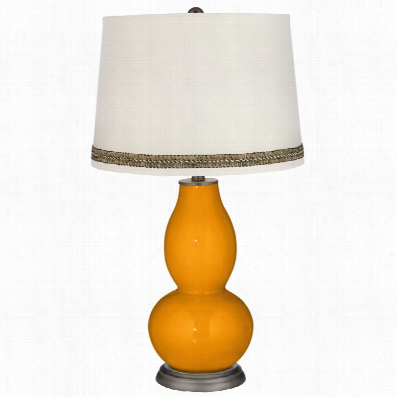 Contemporary Mmango Double Gourd Table Lamp With Wave Braid Trim