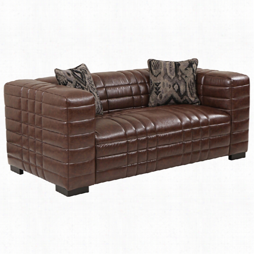 Contemporary Maxxton Brown Channel Bonded Leather Loveseat