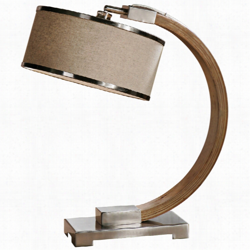 Contemporary Metauro Wood And Oatmeal Linen Uttermost 21-inch-h Ddesk Lamp