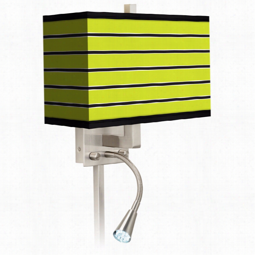 Contemporary Modern Bold Lime Green Sttripe Art Shade Plug-in Wall Sconce