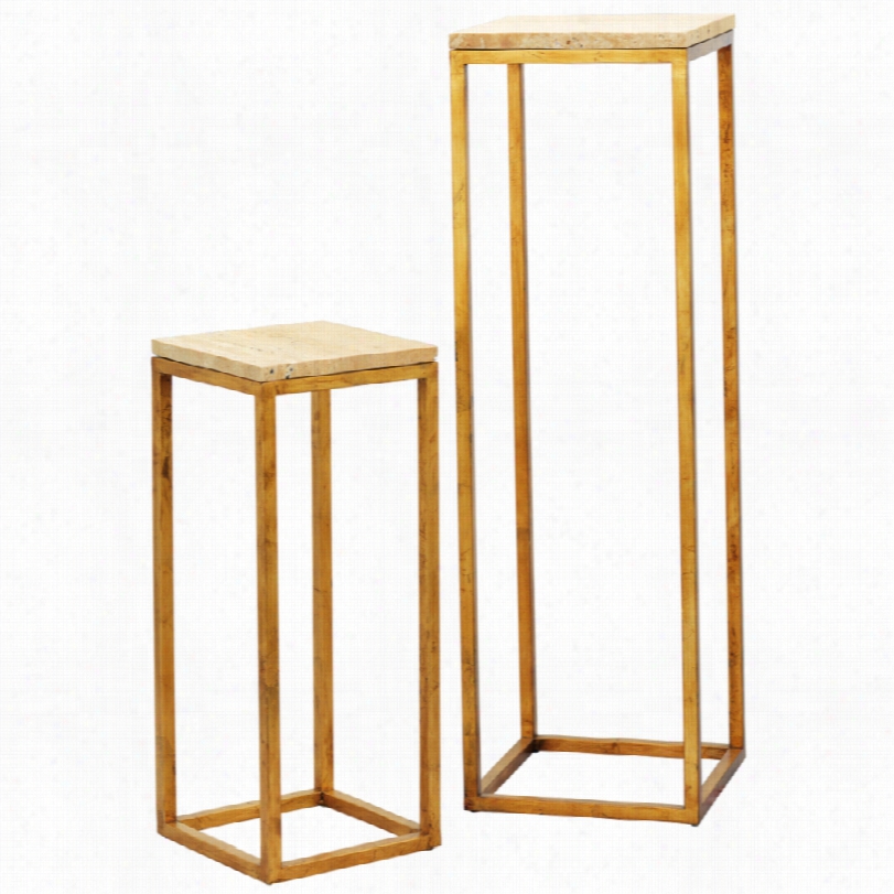 Contemporary Port 68 Drake Gold And Marble Top Set Of 2 Pedestals