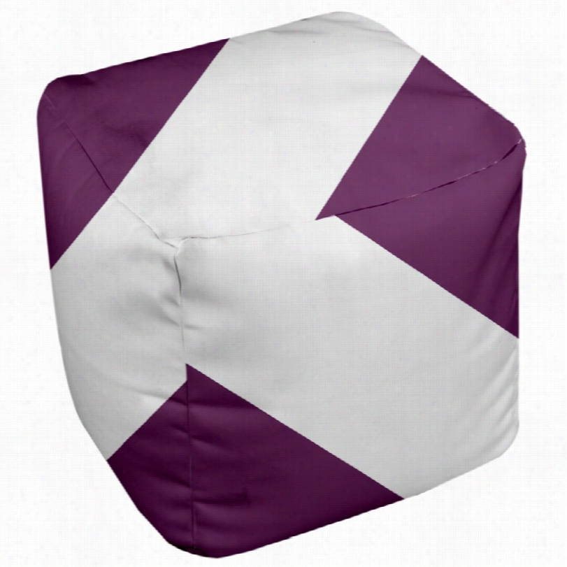 Contemporary Purple Bold Strip E 18-inch Square Pouf Ottoman
