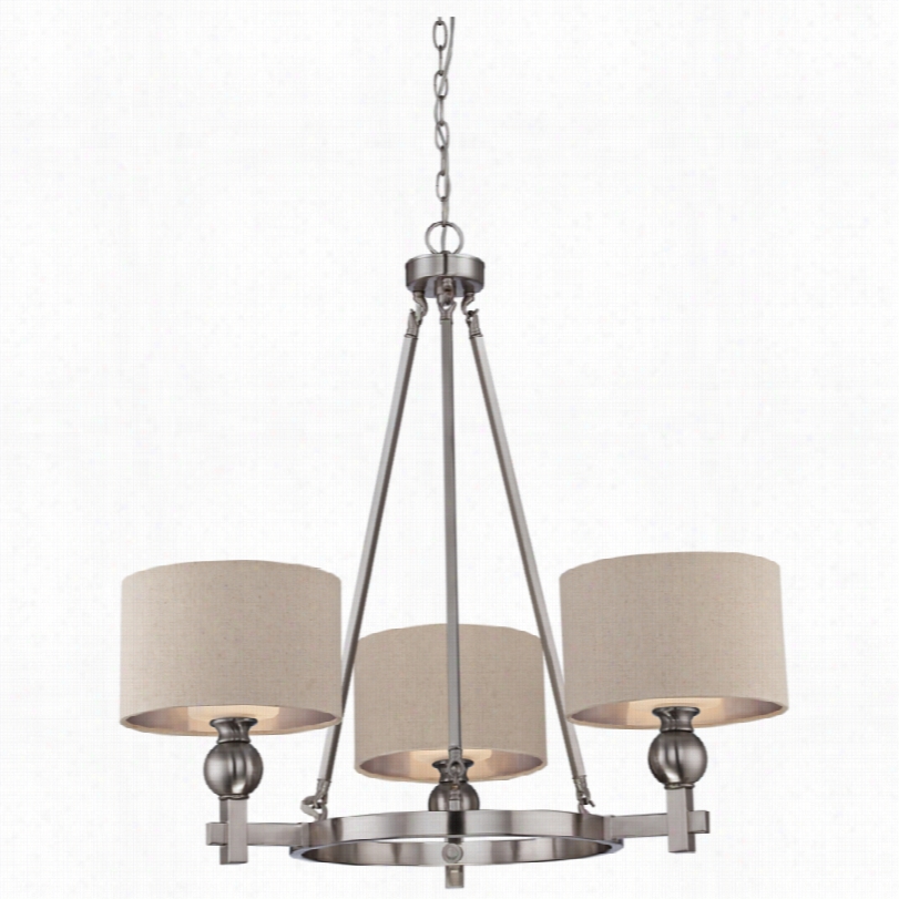 Contemporary Quoizel Metro Brused Nickel With Fabric Shades Chandelier