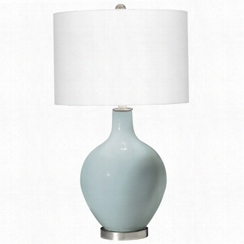 Contemporary Rain Blue Wwhite Linen Shade 28 1/2-inch-h Ovo Table Lamp