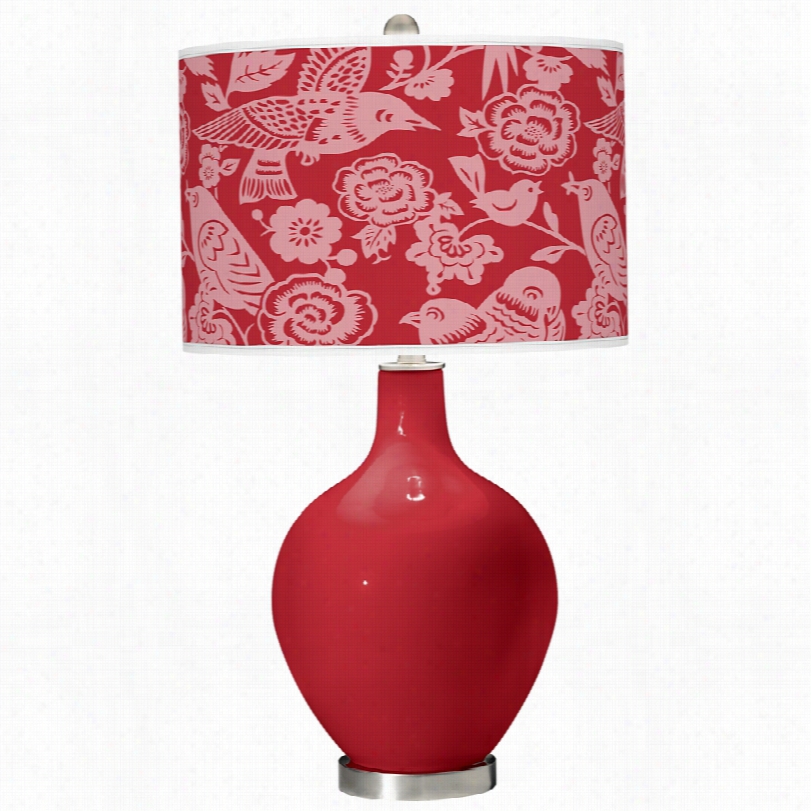 Contemporary Ribbon Red Aviary Pattern Ovo 28 1/2-inch-h Table Lamp