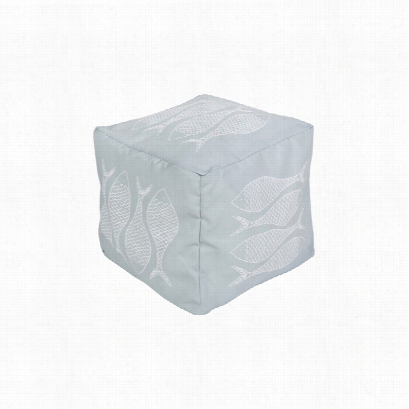 Contemporary Surya Fish Misty Blue Square Indoor/outdoor Pouf Ottoman