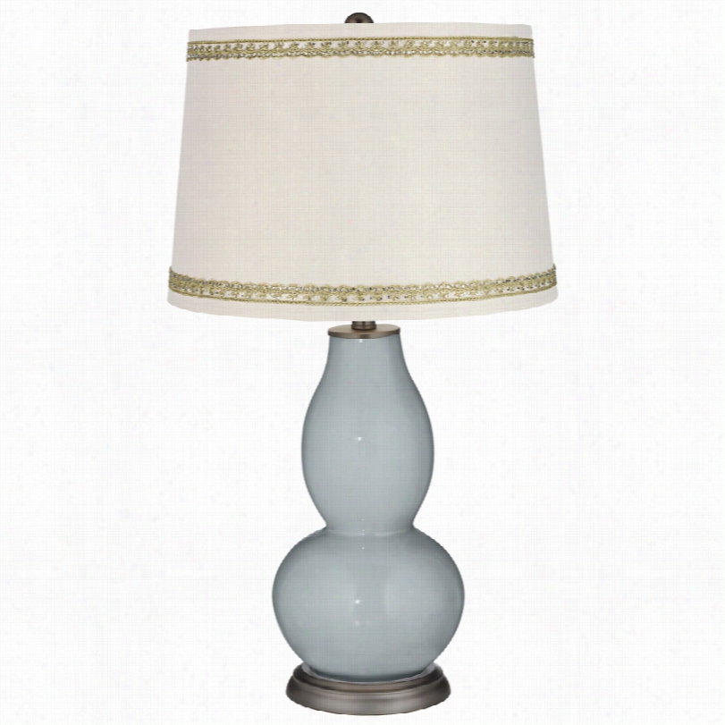 Contemporaary Uncertain Gray Duble Gourd Tsble Lamp With Rhinestone Lace Trim