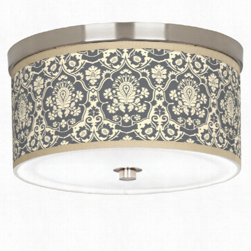 Traditional Seedling Damsak Giclee Nickel Flushmount Ceiling Light