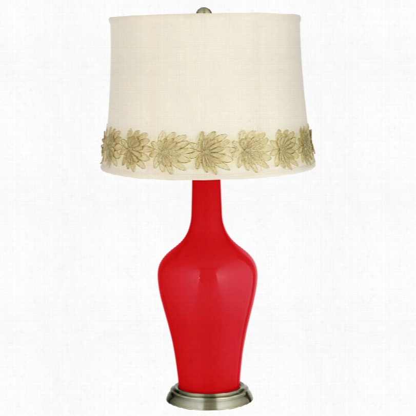 Transitional Bright Red And Flowerapplique Trim Anya Table Lamp
