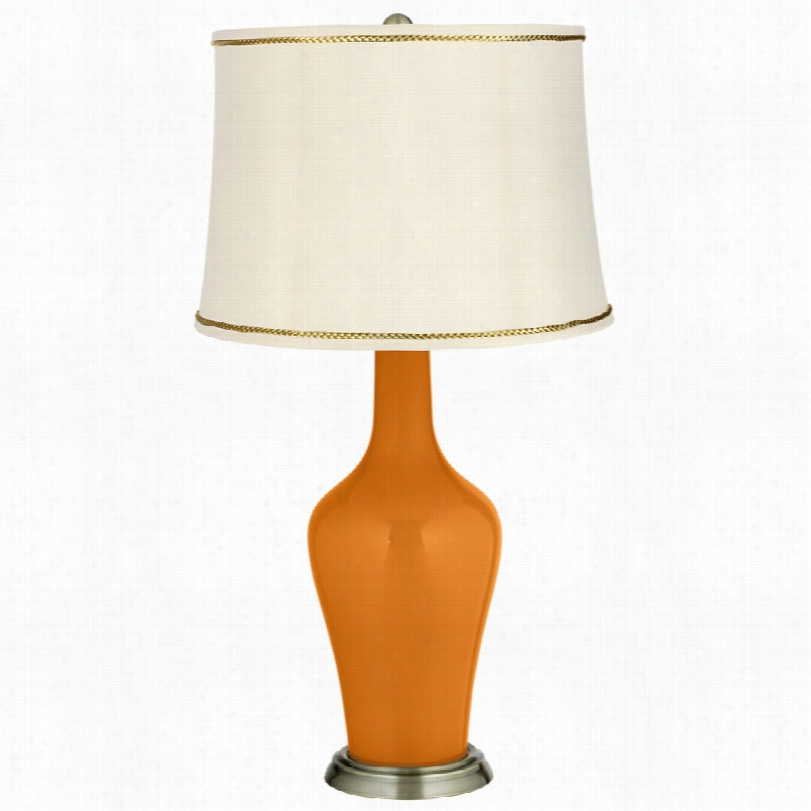 Transitional Cinnamon Spice Brass Table Lamp With President's Braid Tri M