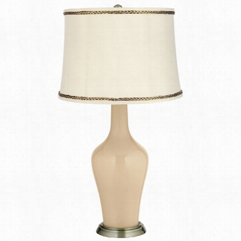 Transitional Oclonial Tan Brass Anya Index Lamp Wkth Twist Trim