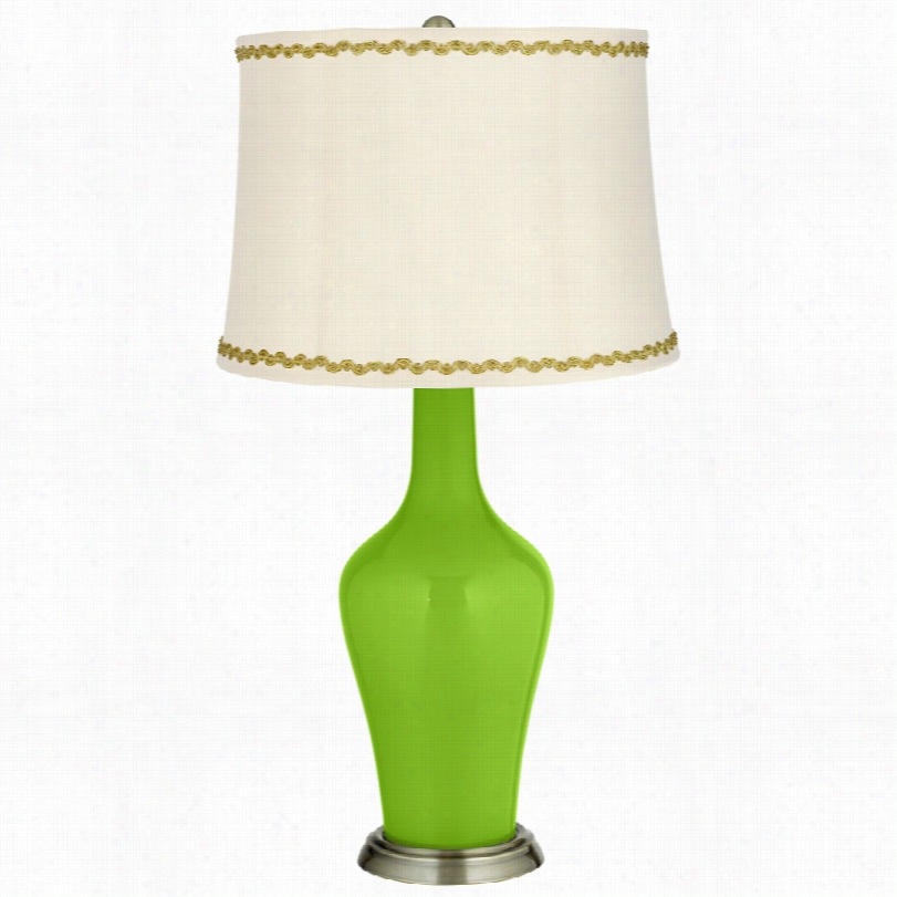 Transitional Neon Green Brass Anya Table Lamp With Relaxed Wave Trim