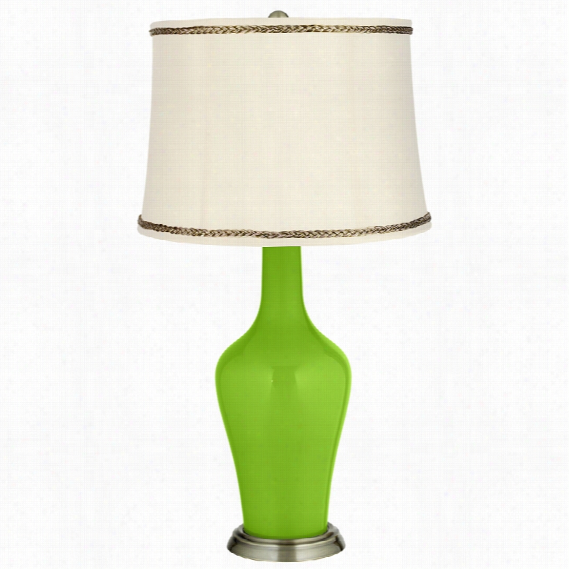 Transitional  Neon Green Brasss Anya Table Lamp With Twist Trim