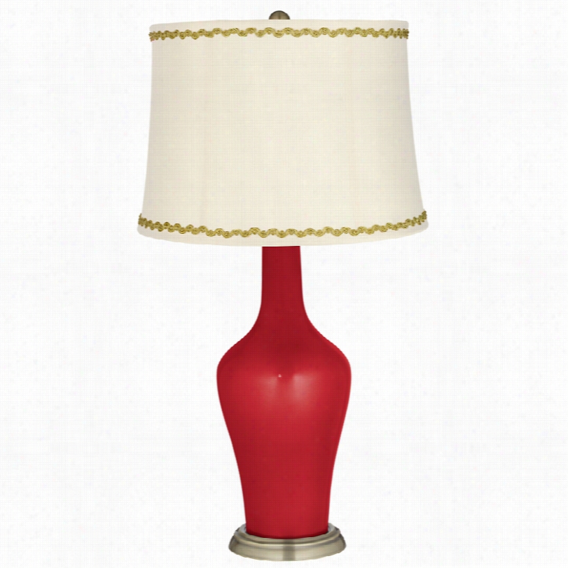 Transitional Sangria Metallic And Relaxed Wavve Trim Anya Table  Lamp