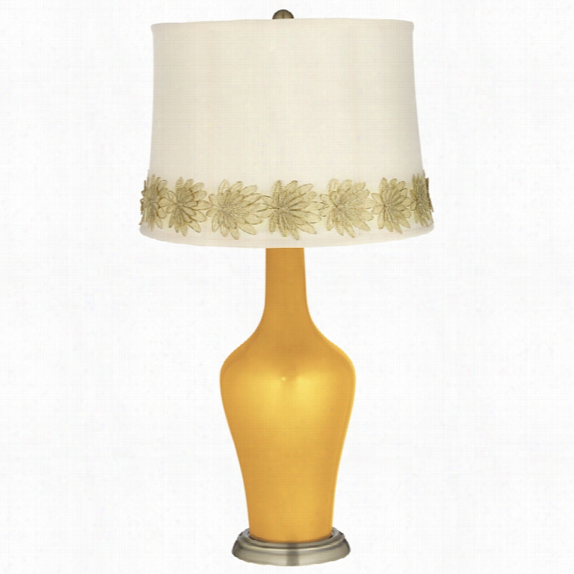 Transtional Sunshine Metallic And  Flower Applliquet Rim Anya Table Lamp