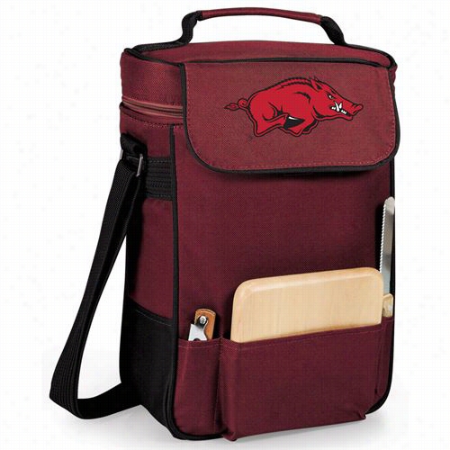 Picnic Time 623-04-118-034-0 Seminary Of Learning  Of Arkansas Razorbacks Digital Print Duet Wine And Cheese Tote In Burgundy