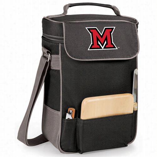 Picnic Time 623-04-175-332-0m Iami University (ohio) Redhawks Ebmroidered Duet Wine And Cheese Tote In Black