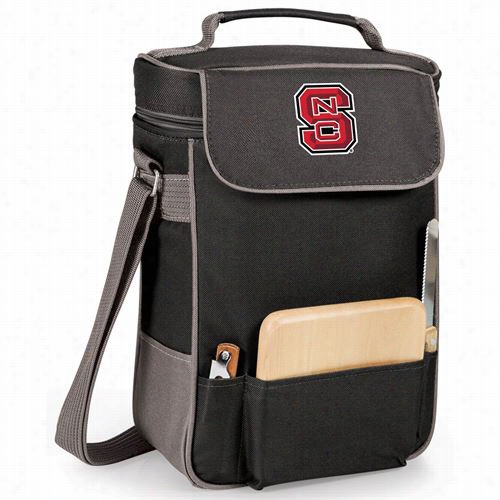 Picnic Time 623-04~175-422-0 North Carolina State Wolfpack E Mbroidered Duet Wine And Cheese Tote In Black