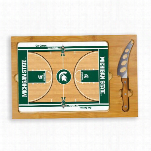 Picnic Time 910-00-505-355-0 Icon  Micigan State Spartans Digi Tal  Print Basketball Cutting Cheese Small Trough In Natural Wood